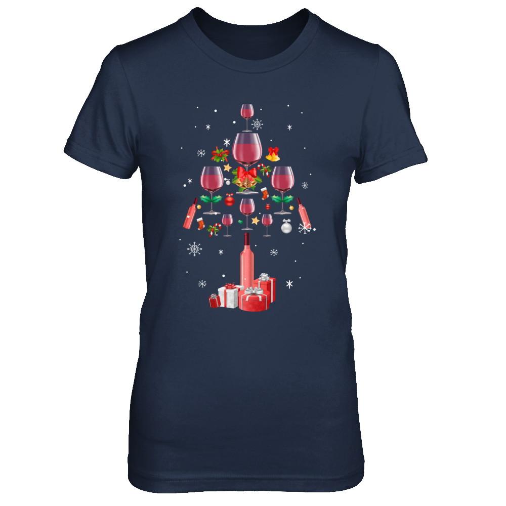 Drink Wine Christmas Tree Wine Xmas Gifts-T-Shirt & Sweatshirt-Women's T-Shirt-Navy