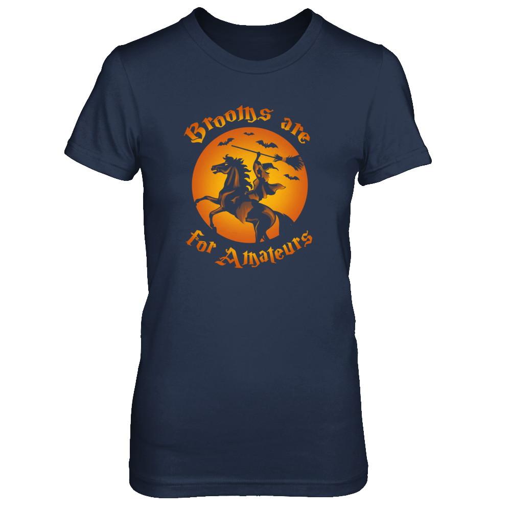 Brooms Are For Amateurs Funny Halloween Horse Riding-T-Shirt & Tank Top-Women's T-Shirt-Navy