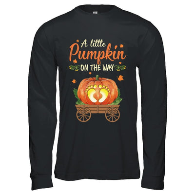 Funny Little Pumpkin On The Way Pregnant Halloween-T-Shirt & Hoodie-Long Sleeve T-Shirt-Black