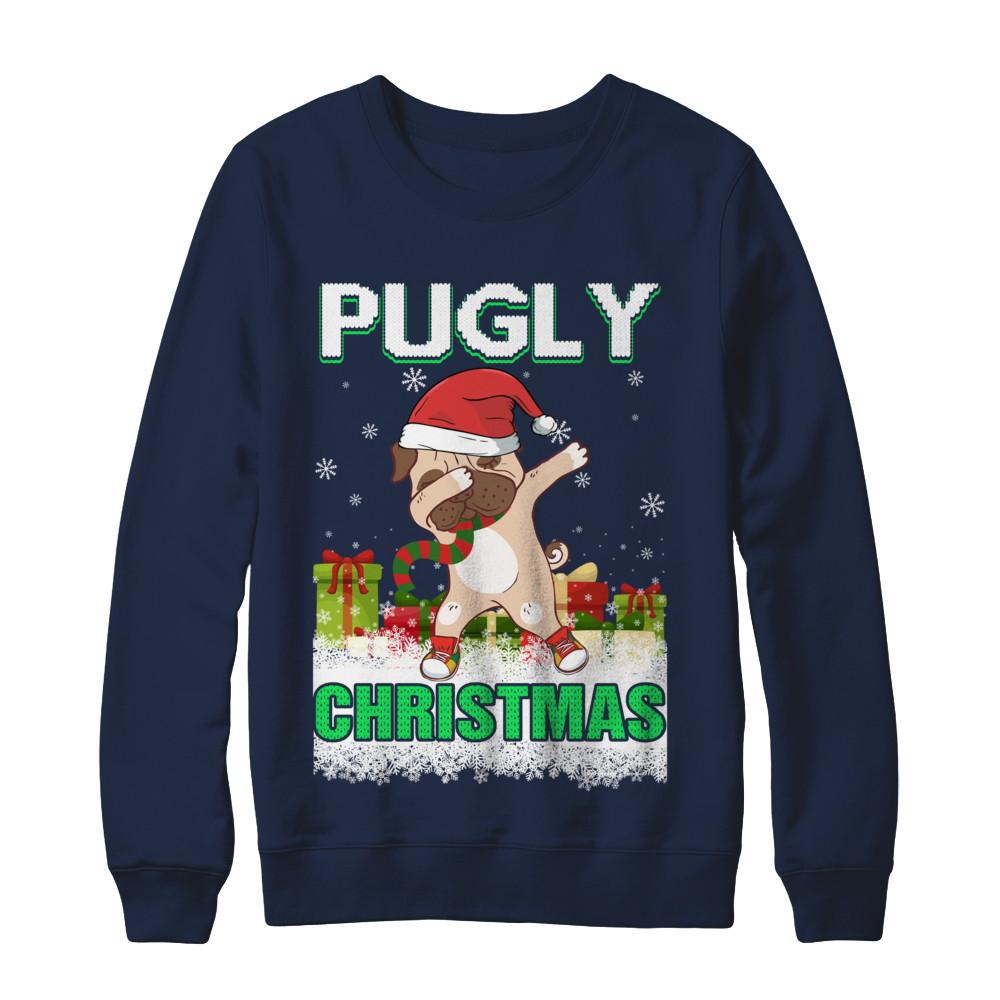 Dabbing Pug Claus Pugly Christmas Ugly Sweater Christmas-T-Shirt & Sweatshirt-Crewneck Sweatshirt-Navy