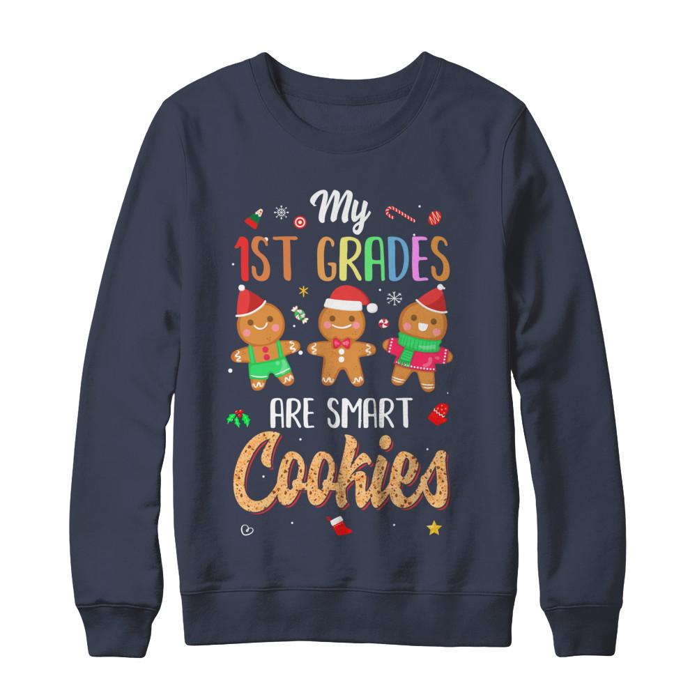 Teacher My 1st Graders Are Smart Cookies Christmas-T-Shirt & Sweatshirt-Crewneck Sweatshirt-Navy