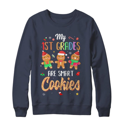 Teacher My 1st Graders Are Smart Cookies Christmas-T-Shirt & Sweatshirt-Crewneck Sweatshirt-Navy
