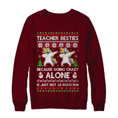 Unicorn Dabbing Teacher Besties Ugly Christmas Sweater-T-Shirt & Sweatshirt-Crewneck Sweatshirt-Maroon