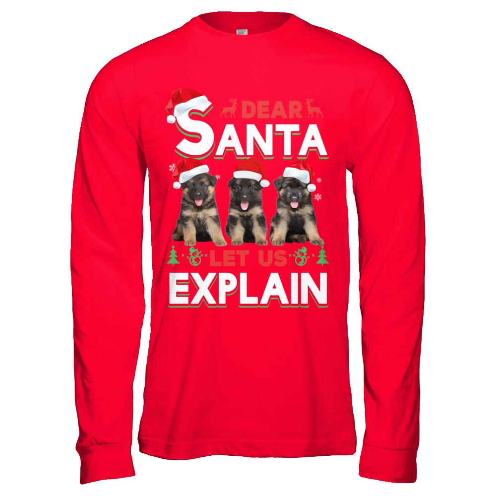 Dear Santa Funny German Shepherd Puppies Christmas Gift-T-Shirt & Hoodie-Long Sleeve T-Shirt-Red