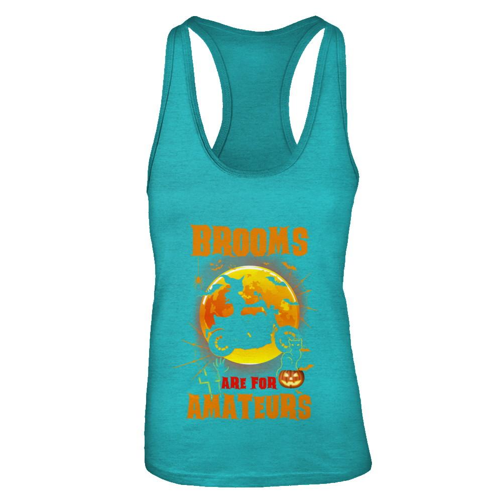 Brooms Are For Amateurs Funny Halloween Biker-T-Shirt & Tank Top-Women's Ideal Racerback Tank-Tahiti Blue