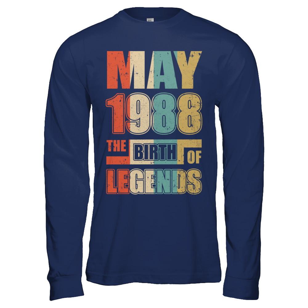 Vintage Retro May 1988 Birth Of Legends 33th Birthday-T-Shirt & Hoodie-Long Sleeve T-Shirt-Navy