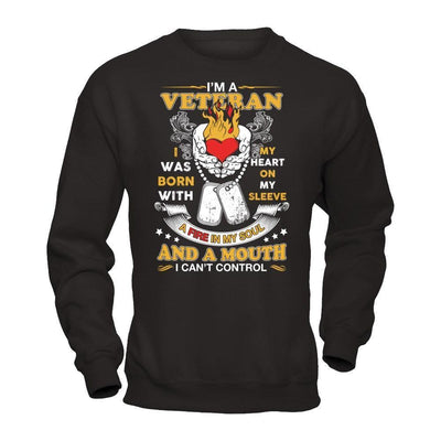 I'm A Veteran I Was Born With My Heart On My Sleeve-T-Shirt & Hoodie-Crewneck Sweatshirt-Black
