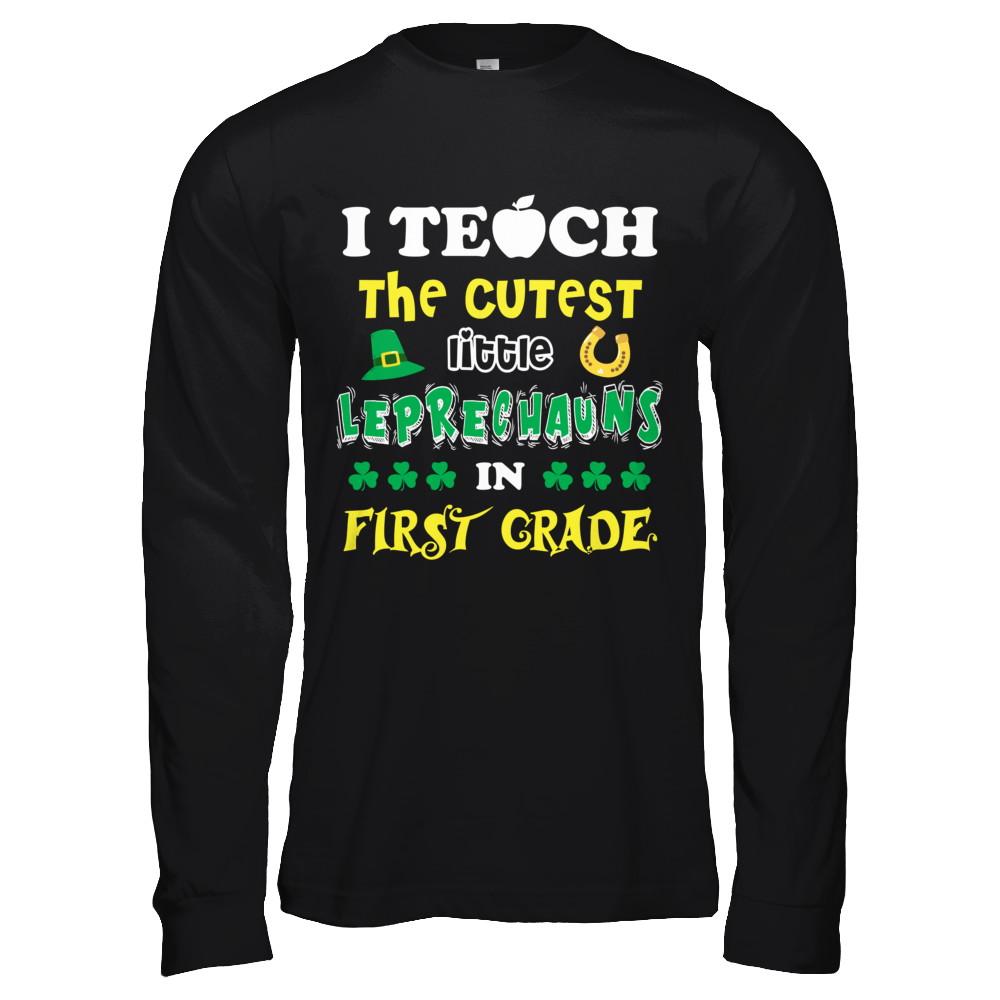 First Grade Leprechaun St Patricks Day Teacher-T-Shirt & Hoodie-Long Sleeve T-Shirt-Black