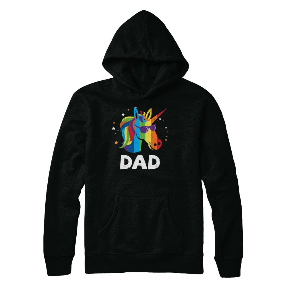 LGBT Pride Lesbian Gay Proud Dad Unicorn-T-Shirt & Hoodie-Pullover Hoodie-Black