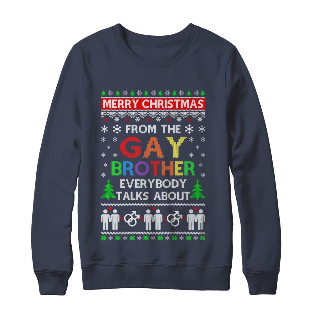 LGBT Merry Christmas From Gay Brother Ugly Christmas Sweater-T-Shirt & Sweatshirt-Crewneck Sweatshirt-Navy