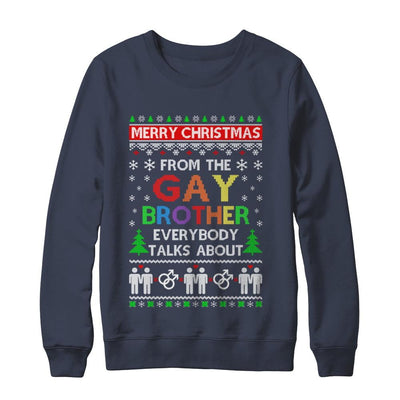 LGBT Merry Christmas From Gay Brother Ugly Christmas Sweater-T-Shirt & Sweatshirt-Crewneck Sweatshirt-Navy