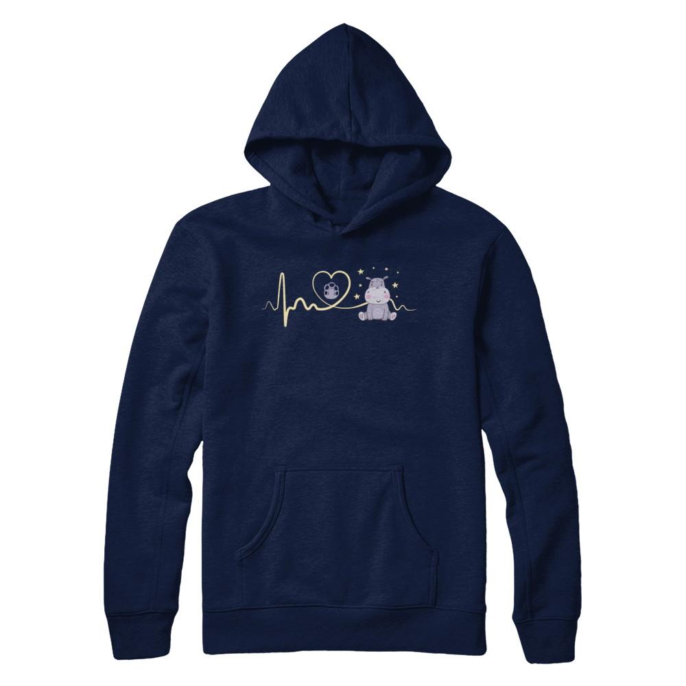 Hippo Cute Preemie Baby Heartbeat-T-Shirt & Sweatshirt-Pullover Hoodie-Navy