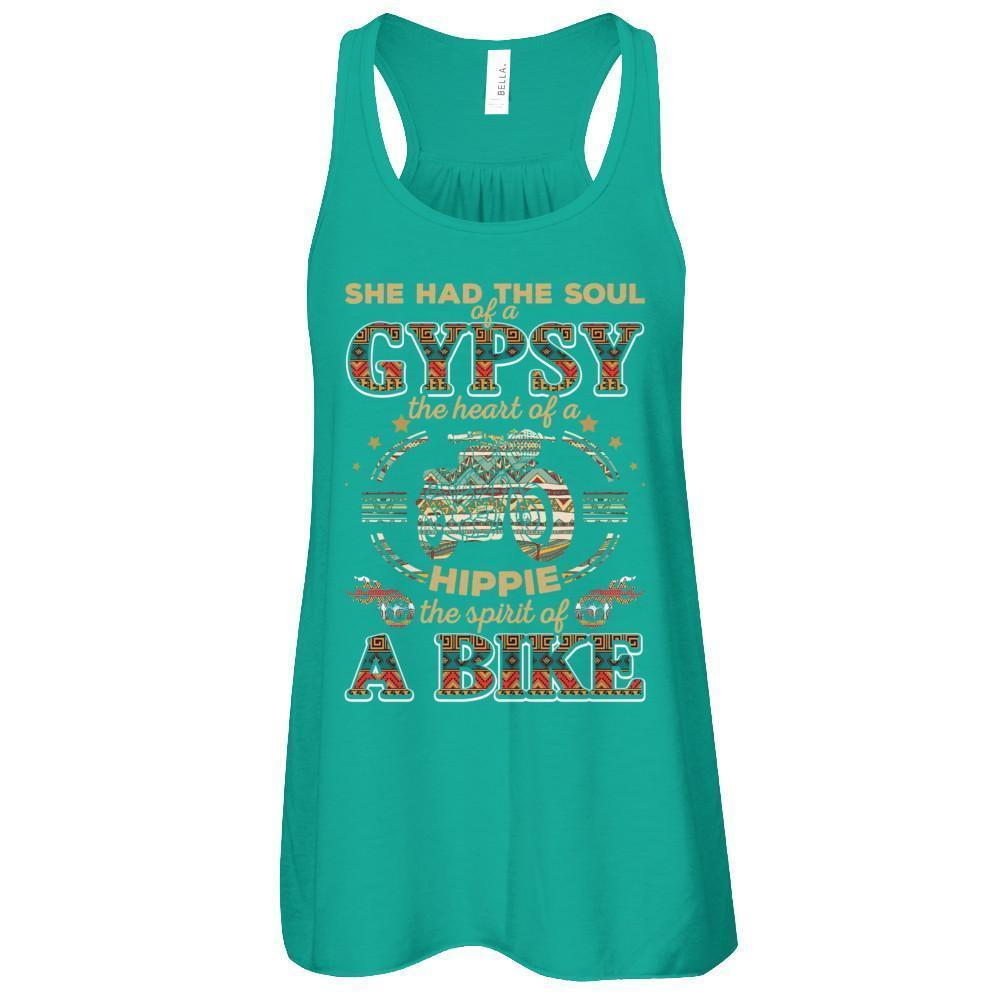 She Had The Soul Of A Gypsy The Heart Of A Hippie Biker-T-Shirt & Tank Top-Women's Flowy Racerback Tank-Kelly