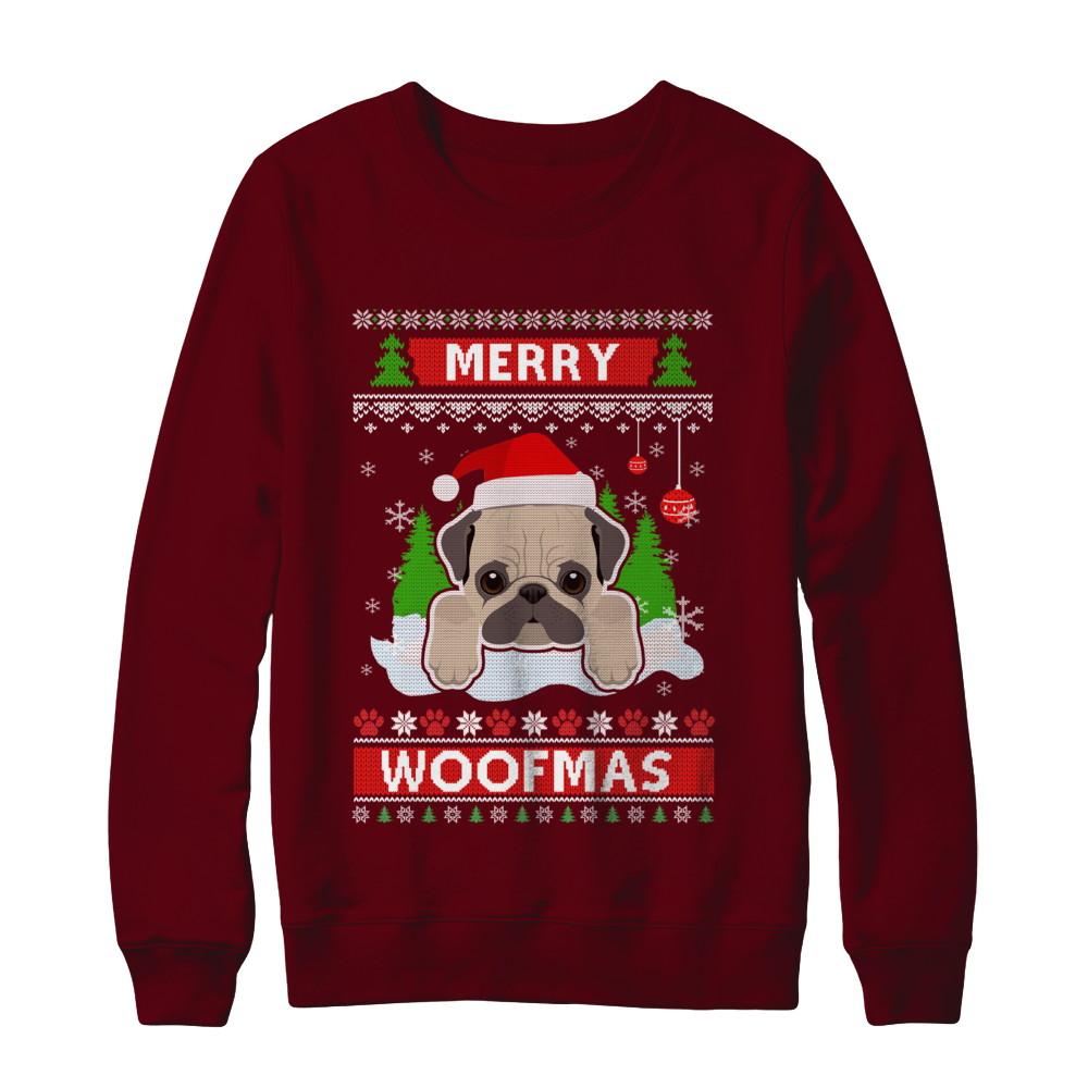 Pug Merry Woofmas Ugly Christmas Sweater-T-Shirt & Sweatshirt-Crewneck Sweatshirt-Maroon