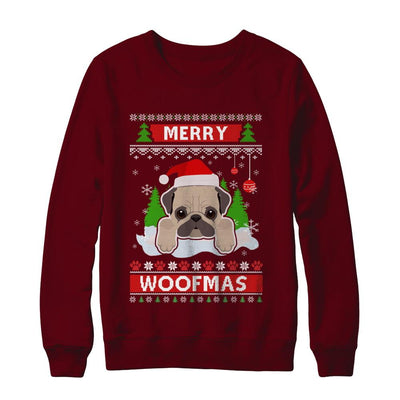 Pug Merry Woofmas Ugly Christmas Sweater-T-Shirt & Sweatshirt-Crewneck Sweatshirt-Maroon