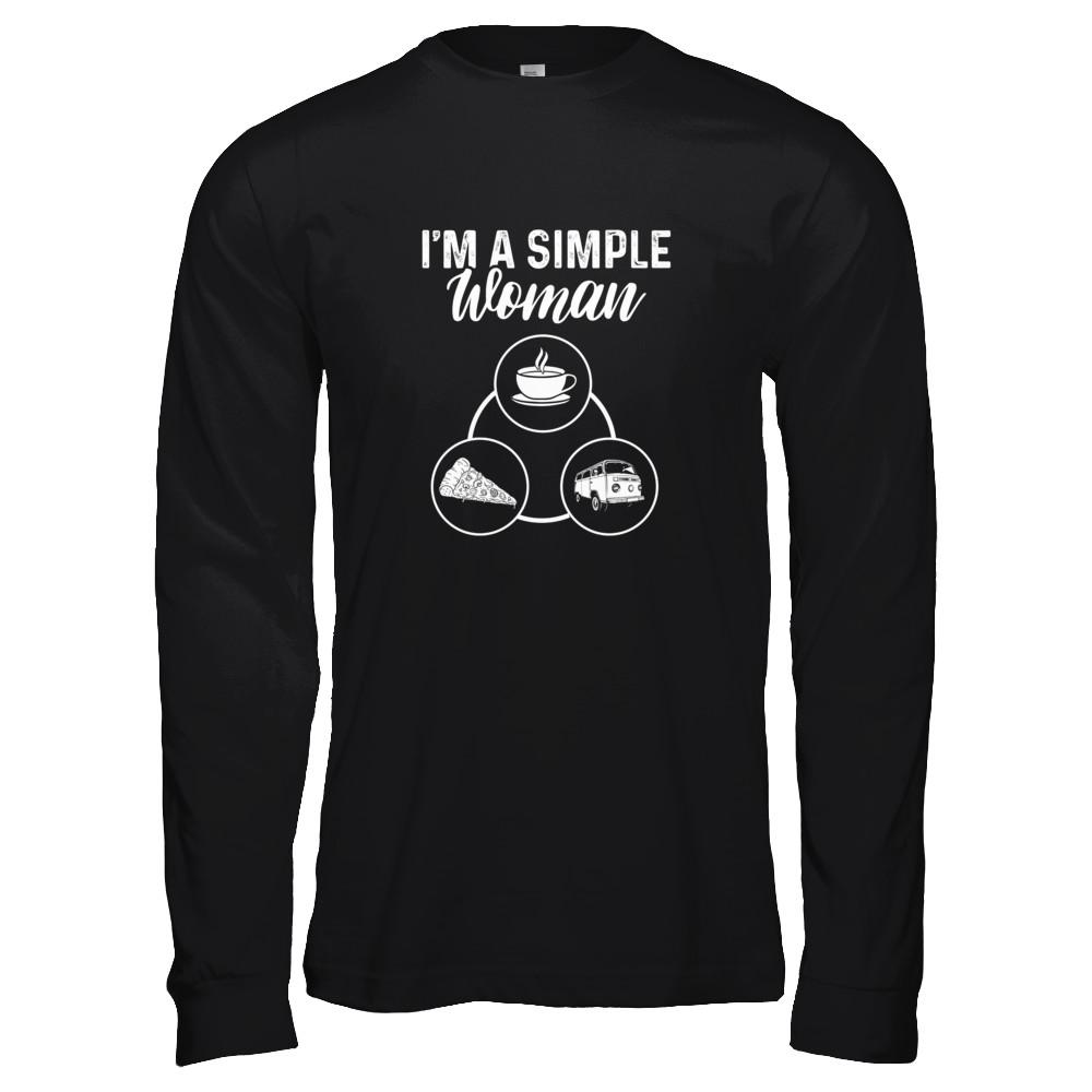 I'm A Simple Woman Coffee Pizza Camping-T-Shirt & Tank Top-Long Sleeve T-Shirt-Black