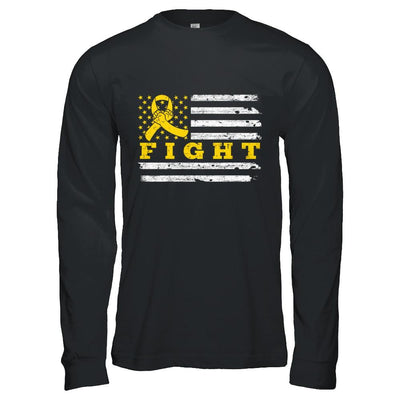Fight Gold Yellow Ribbon US Flag Childhood Cancer Awareness-T-Shirt & Hoodie-Long Sleeve T-Shirt-Black