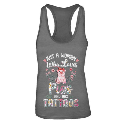 Just A Woman Who Loves Pigs And Has Tattoos-T-Shirt & Tank Top-Women's Ideal Racerback Tank-Dark Grey