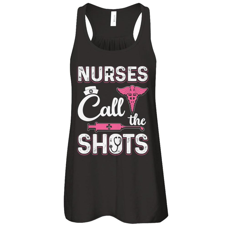 Nurses Call The Shots Funny-T-Shirt & Tank Top-Women's Flowy Racerback Tank-Black