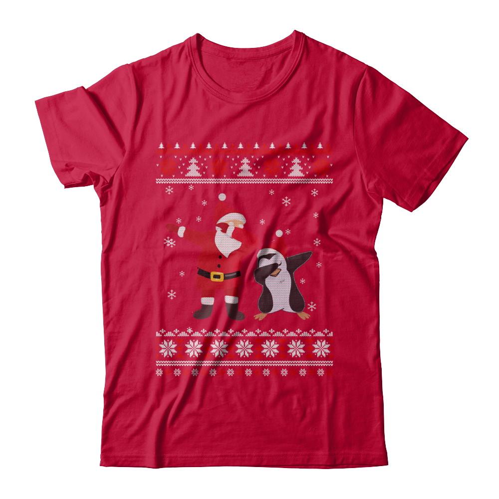 Dabbing Santa Penguin Dab Dance Ugly Christmas Sweater-T-Shirt & Sweatshirt-Classic T-Shirt-Red
