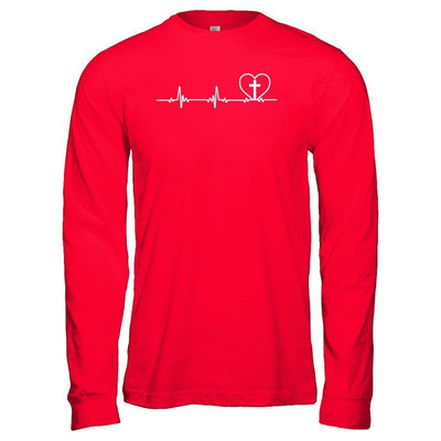 Christian Cross Heartbeat God Jesus-T-Shirt & Hoodie-Long Sleeve T-Shirt-Red