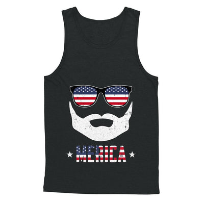 4th of July MERICA America Flag Mustache Dad Bearded-T-Shirt & Hoodie-Unisex Tank-Black