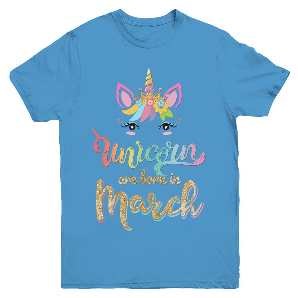 Cute Unicorns Are Born In March Birthday Gift Youth-Youth Shirt-Youth T-Shirt-Carolina Blue