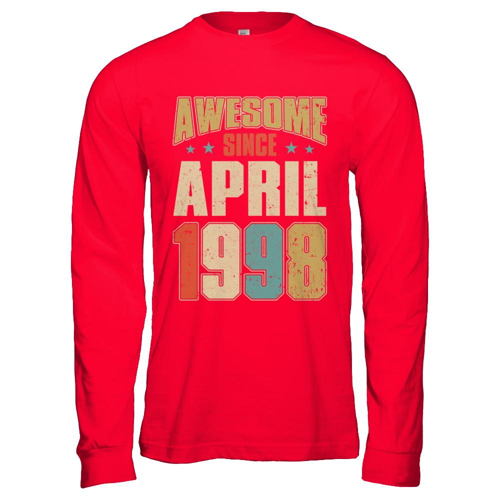 Vintage Retro Awesome Since April 1998 23th Birthday-T-Shirt & Hoodie-Long Sleeve T-Shirt-Red