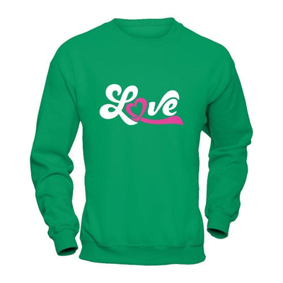 Love Pink Awareness Ribbon-T-Shirt & Hoodie-Crewneck Sweatshirt-Irish Green