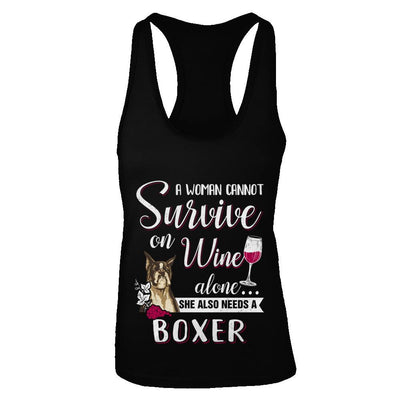 A Woman Can't Survive On Wine Alone Boxer Dog-T-Shirt & Tank Top-Women's Ideal Racerback Tank-Black