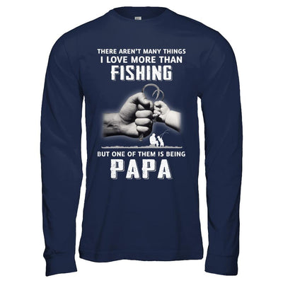 I Love More Than Fishing Being Papa Funny Fathers Day-T-Shirt & Hoodie-Long Sleeve T-Shirt-Navy