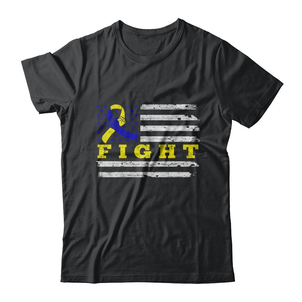 Fight Blue Yellow Ribbon US Flag Down Syndrome Awareness