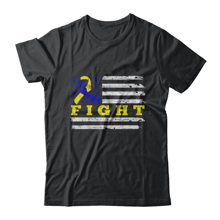 Fight Blue Yellow Ribbon US Flag Down Syndrome Awareness-T-Shirt & Hoodie-Classic T-Shirt-Black