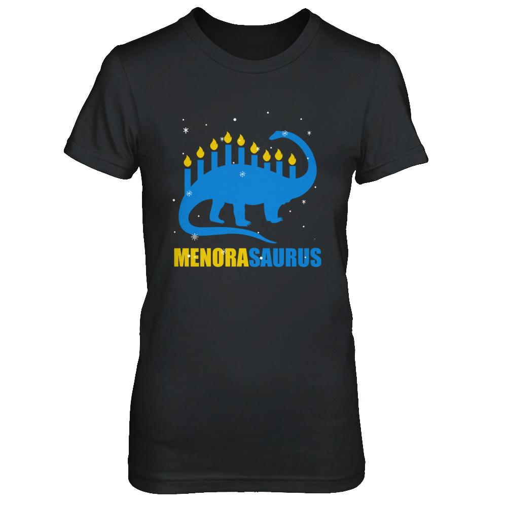 Funny Hanukkah Dinosaur Menorah Brontosaurus Menorasaurus-T-Shirt & Sweatshirt-Women's T-Shirt-Black