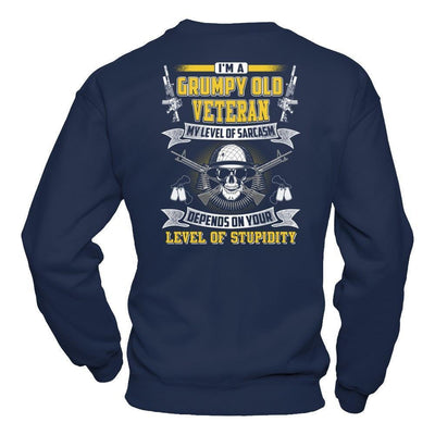 I'm A Grumpy Old Veteran My Level Of Sarcasm-T-Shirt & Hoodie-Crewneck Sweatshirt-Navy