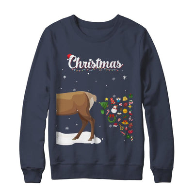 Couples Sick Reindeer Funny Ugly Christmas Sweater-T-Shirt & Sweatshirt-Crewneck Sweatshirt-Navy