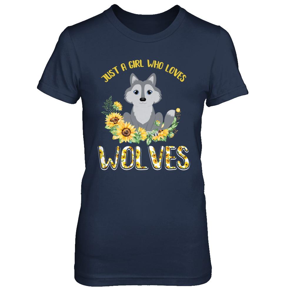 Just A Girl Who Loves Wolves And Sunflowers-T-Shirt & Hoodie-Women's T-Shirt-Navy