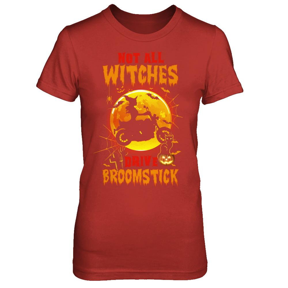 Not All Witches Drive Broom Funny Halloween Biker-T-Shirt & Sweatshirt-Women's T-Shirt-Red