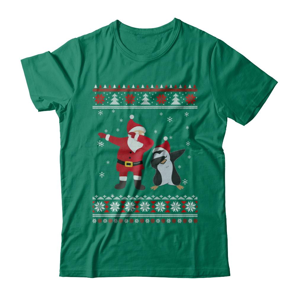 Dabbing Santa Penguin Dab Dance Ugly Christmas Sweater-T-Shirt & Sweatshirt-Classic T-Shirt-Kelly Green