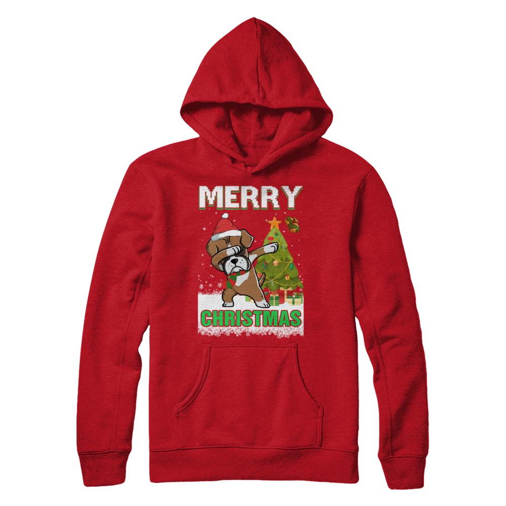 Cute Boxer Claus Merry Christmas Ugly Sweater-T-Shirt & Sweatshirt-Pullover Hoodie-Red
