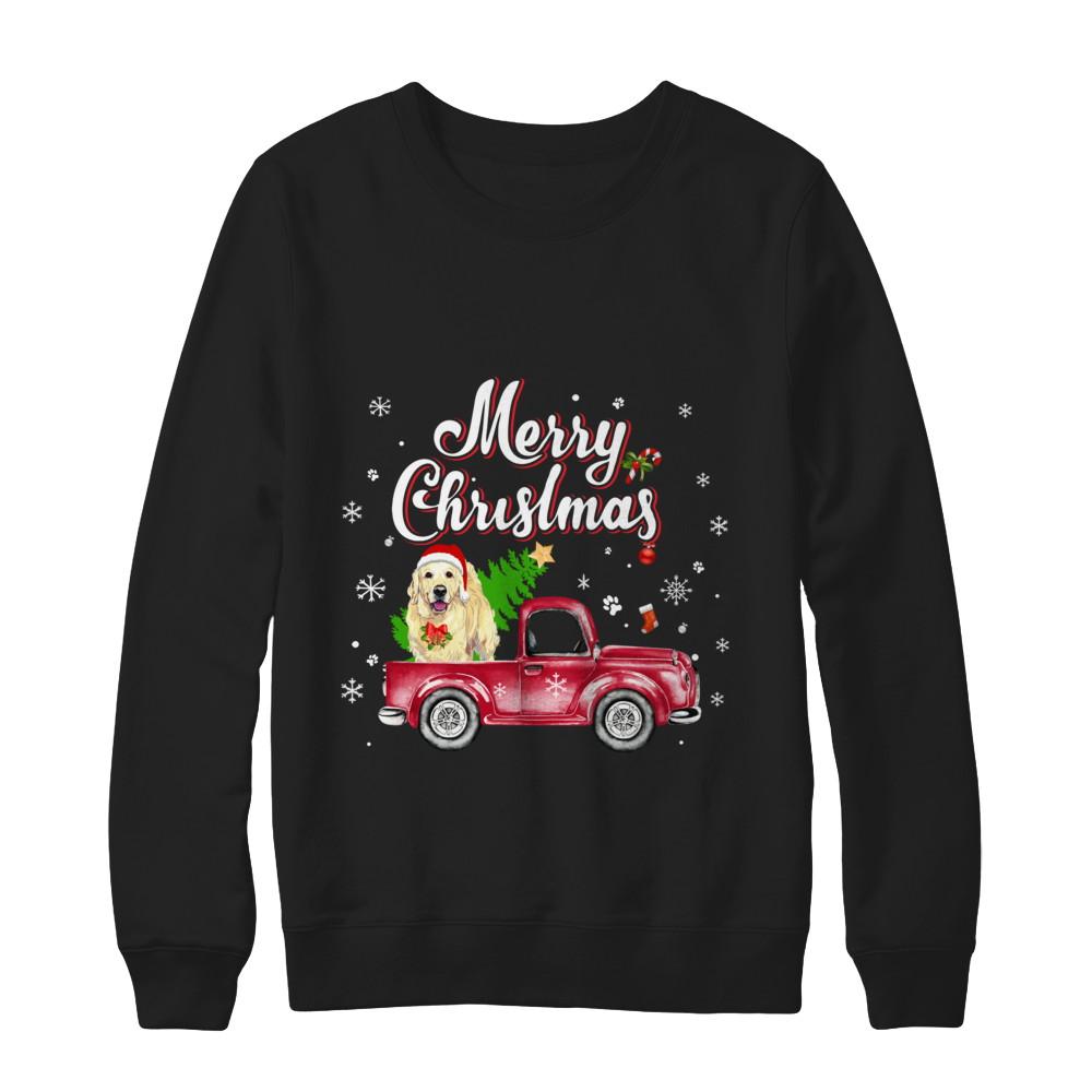 Golden Retriever Retriever Rides Red Truck Christmas Pajama-T-Shirt & Sweatshirt-Crewneck Sweatshirt-Black