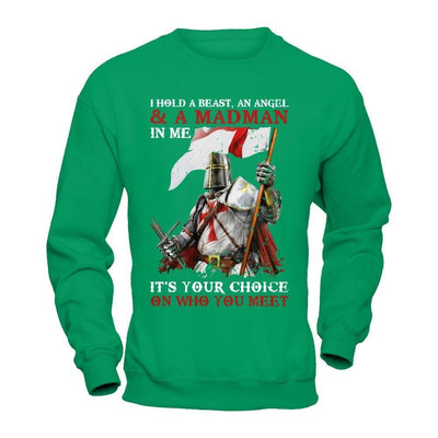 Knight Templar I Hold A Beast An Angel And A Madman In Me-T-Shirt & Hoodie-Crewneck Sweatshirt-Irish Green