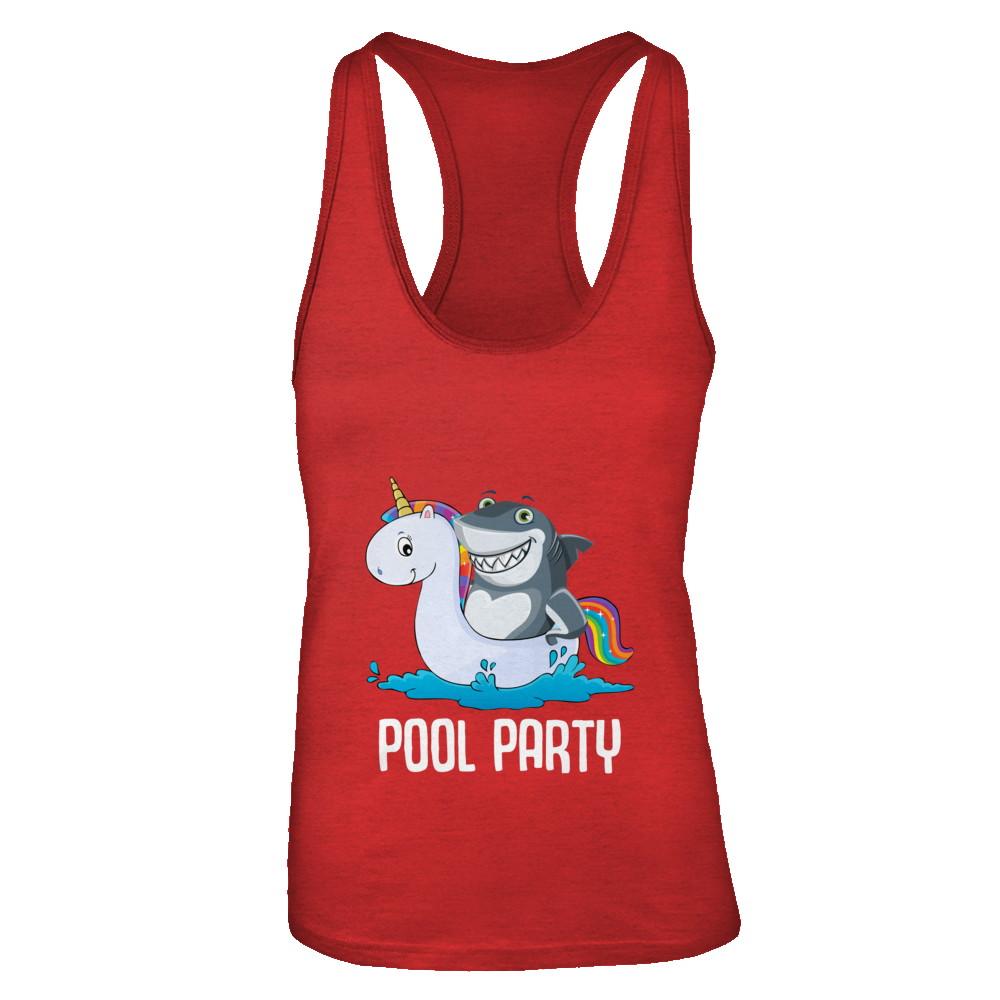 Pool Party Unicorn Float Funny Shark-T-Shirt & Tank Top-Women's Ideal Racerback Tank-Red