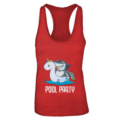 Pool Party Unicorn Float Funny Shark-T-Shirt & Tank Top-Women's Ideal Racerback Tank-Red
