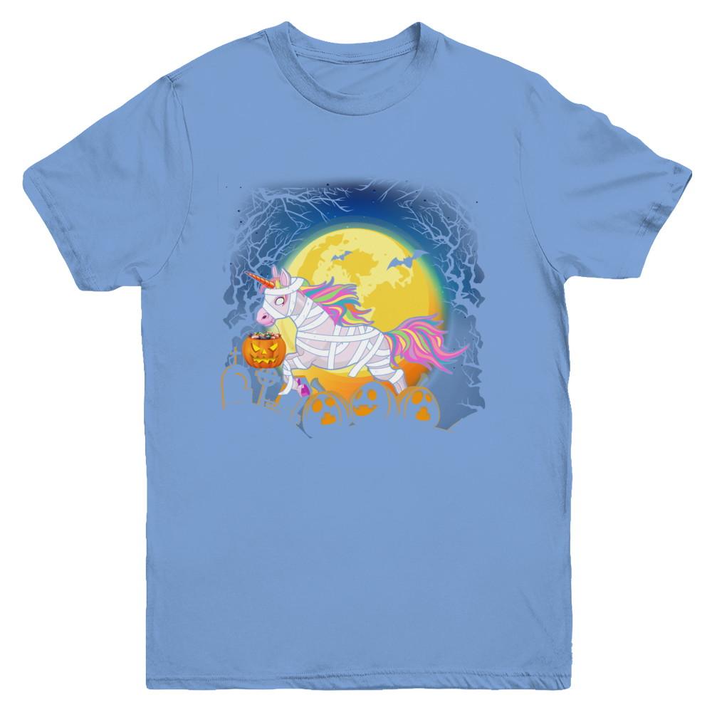 Halloween Pumpkin Unicorn Gift For Kids Girls Youth-Youth Shirt-Youth T-Shirt-Carolina Blue