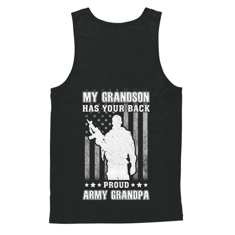 My Grandson Has Your Back Proud Proud Army Grandpa-T-Shirt & Hoodie-Unisex Tank-Black