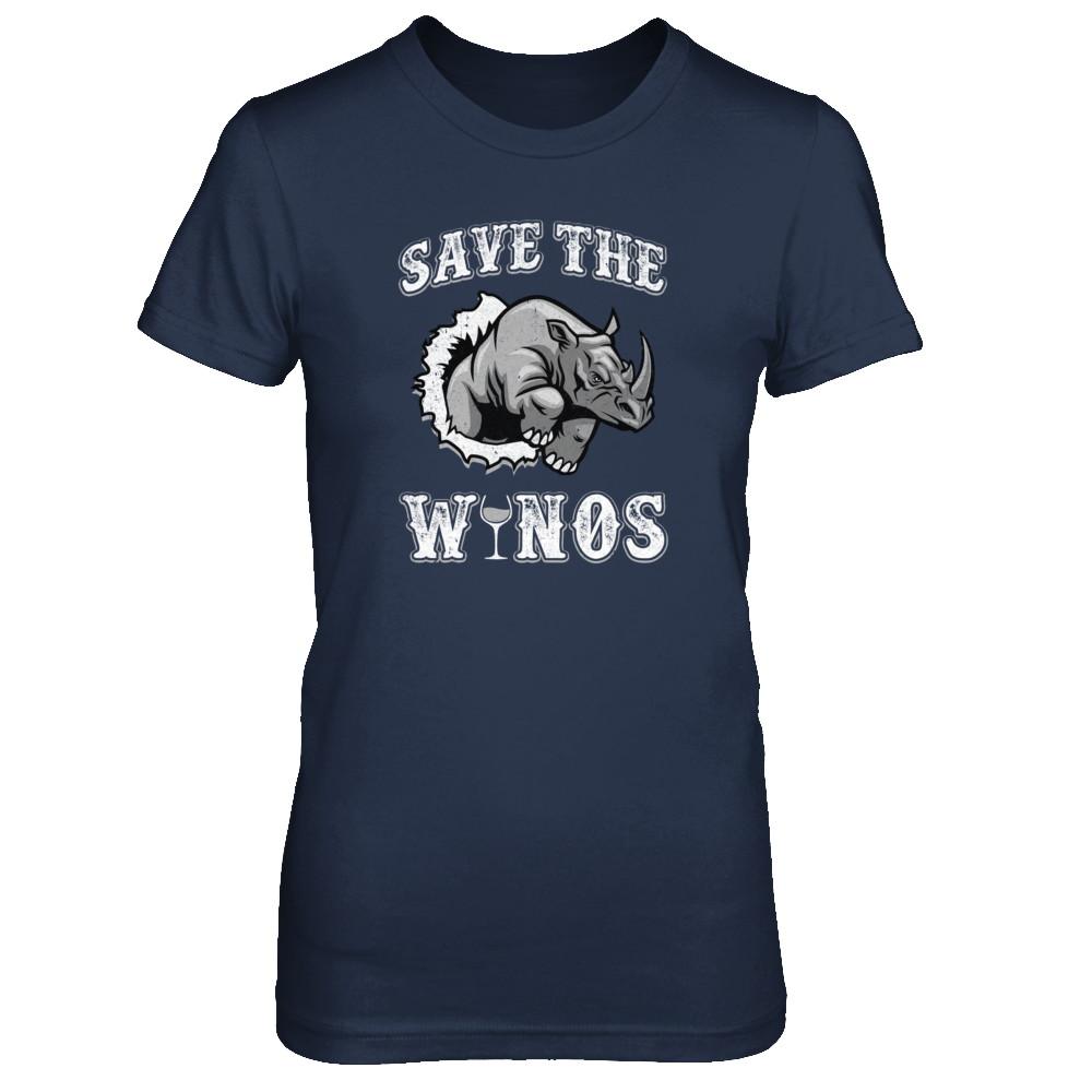 Save The Winos Wine Rhino-T-Shirt & Tank Top-Women's T-Shirt-Navy