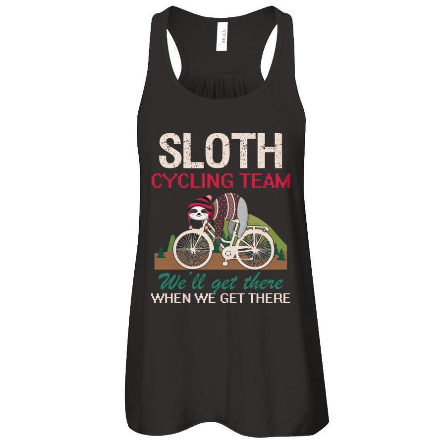 Sloth Cycling Team Lazy Sloth Sleeping On Bicycle-T-Shirt & Tank Top-Women's Flowy Racerback Tank-Black