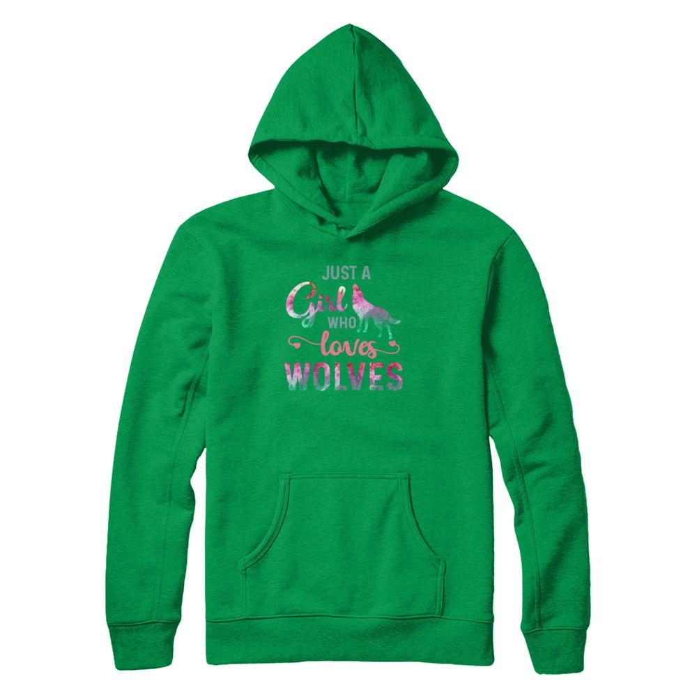 Just A Girl Who Loves Wolves Wolf Lover-T-Shirt & Tank Top-Pullover Hoodie-Irish Green
