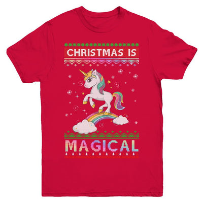 Christmas Is Magical Unicorn Ugly Christmas Sweater Youth-Youth Shirt-Youth T-Shirt-Red